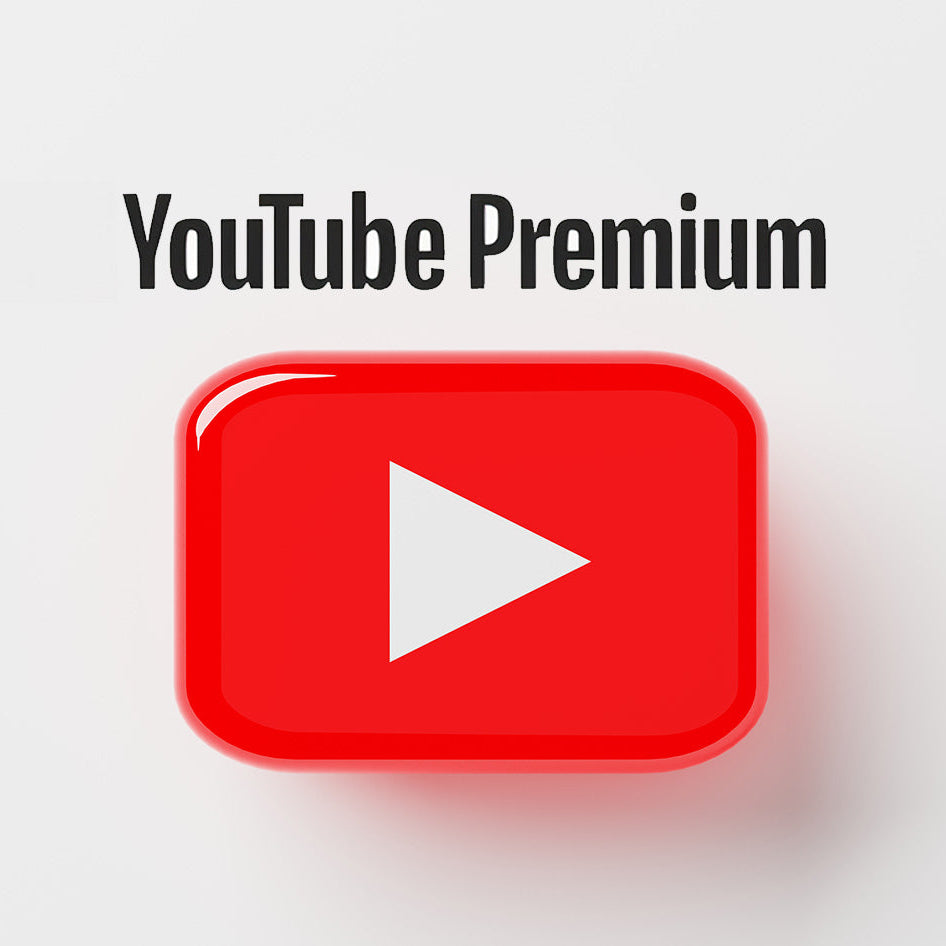 Red YouTube Premium logo with play button on a light gray background