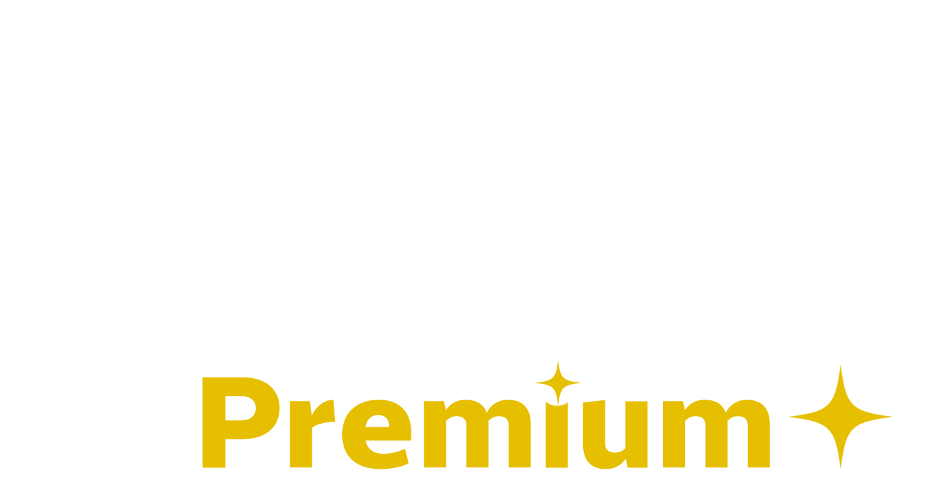 Yellow 'Premium' text with a star on a white background